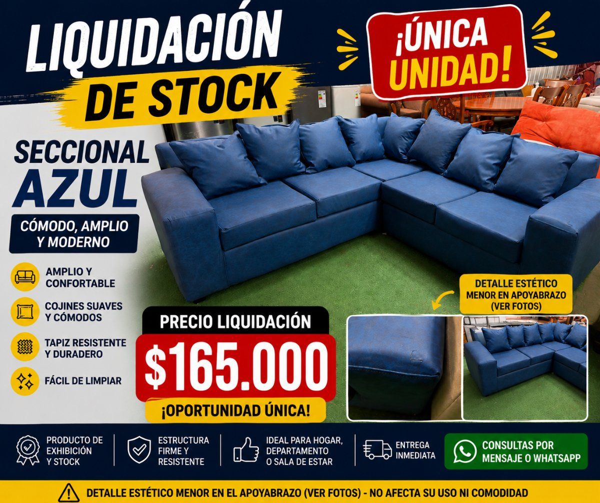 Sofá Seccional Azul Pu Liquidacion outlet