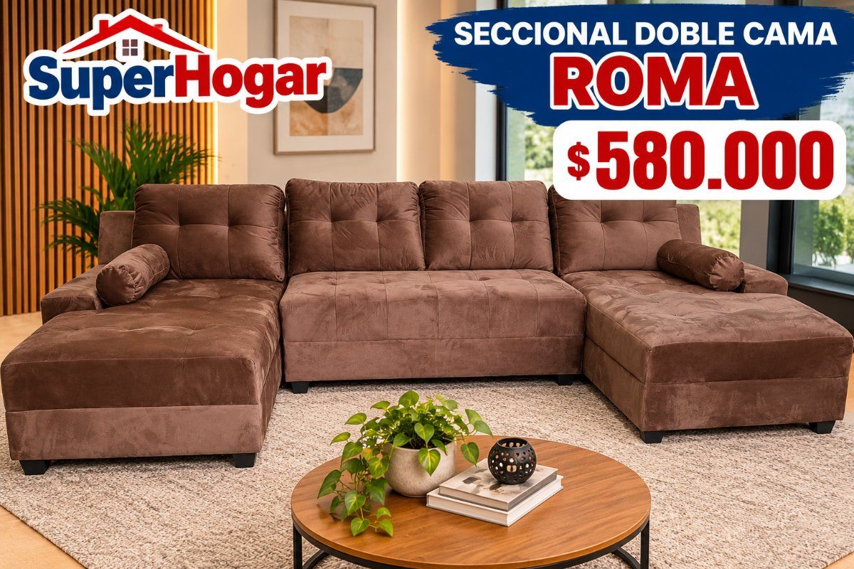 Sofá Seccional Roma Doble Cama Café Felpa outlet