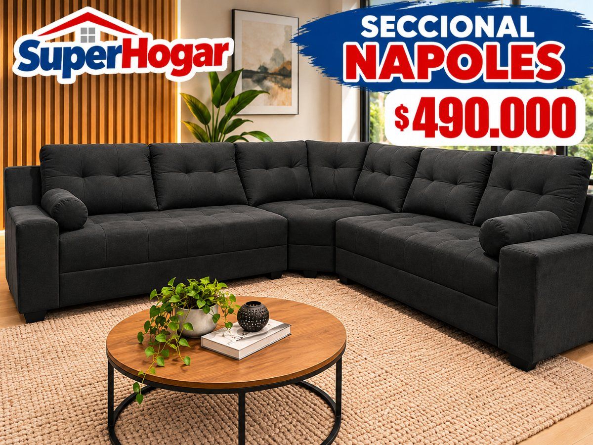 Sofá Seccional Gran Napoles Negro Felpa outlet — precio outlet
