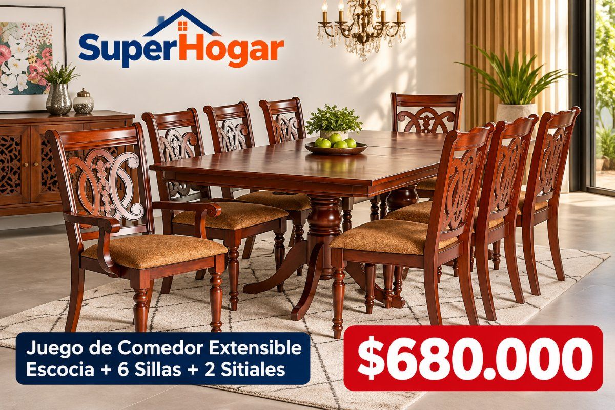 Comedor Extensible Escocia 8 Puestos 6 Sillas 2 Sitiales outlet