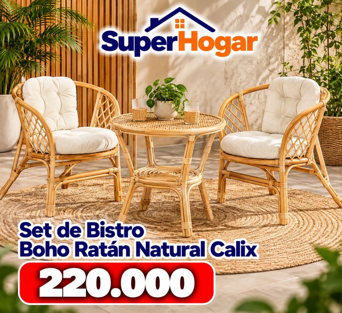 Sofá Set Bistro Boho Ratán Natural Calix outlet