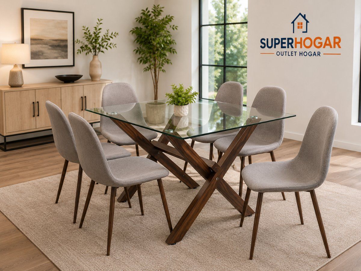 Juego Comedor Cross Nogal 6 Sillas Canel outlet