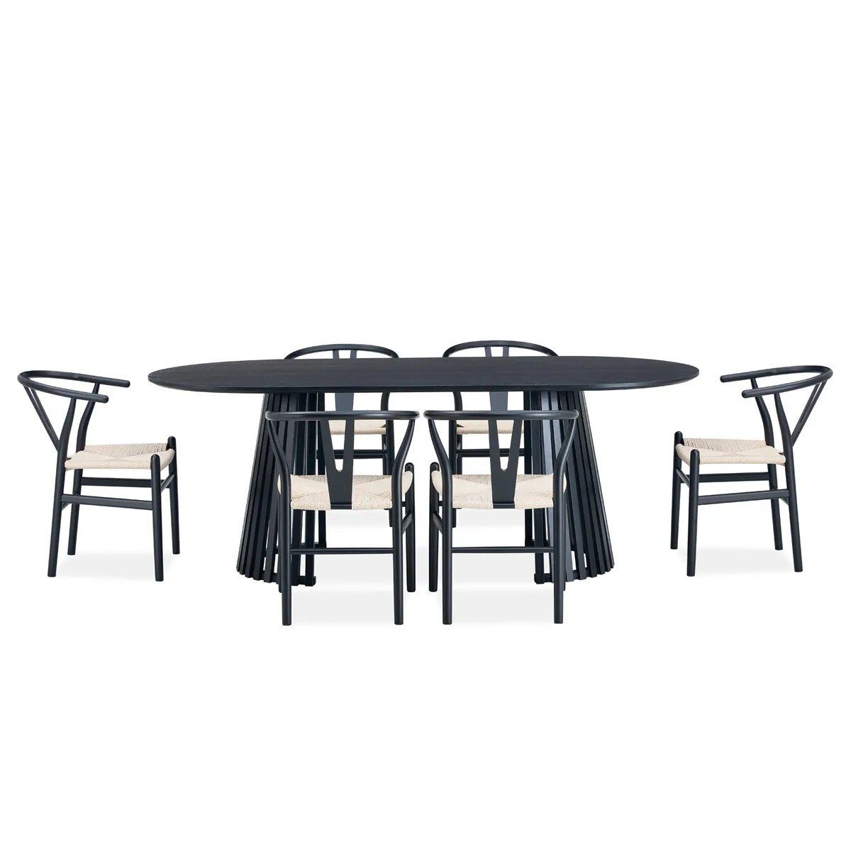Juego de Comedor Ranurado 6 Sillas Negro outlet