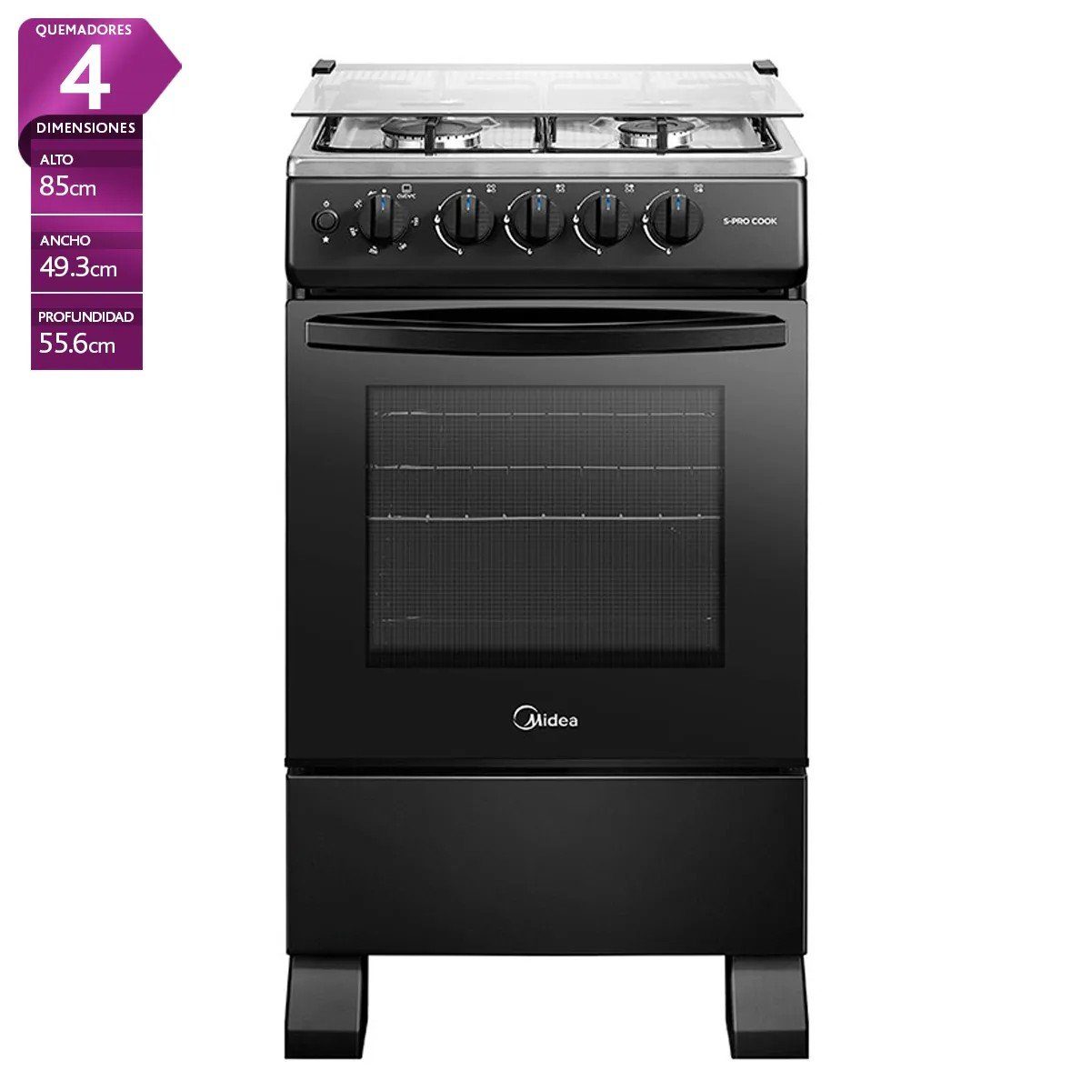 Cocina a Gas 4 Quemadores Negro 20 outlet