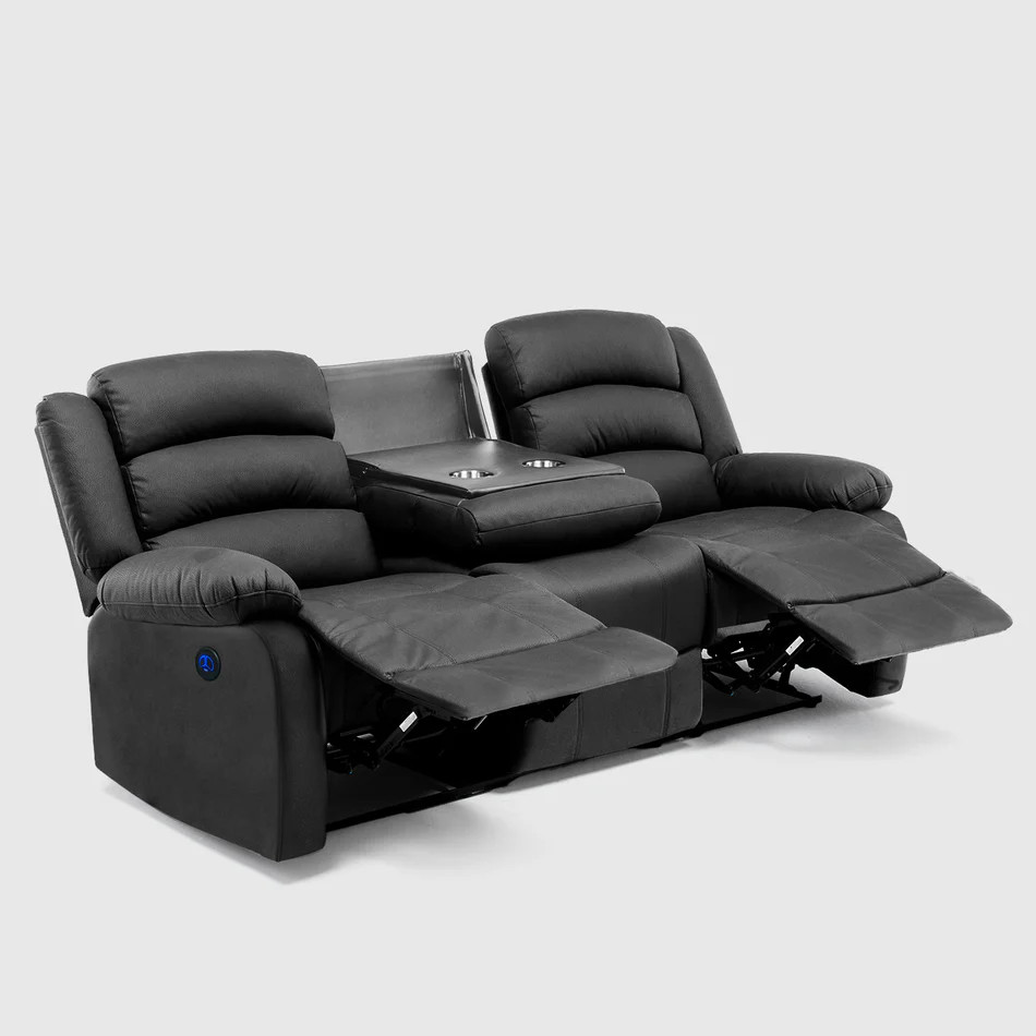 Sofá 3 Cuerpos Berger Reclinable Electrico Moderno Negro Praga outlet