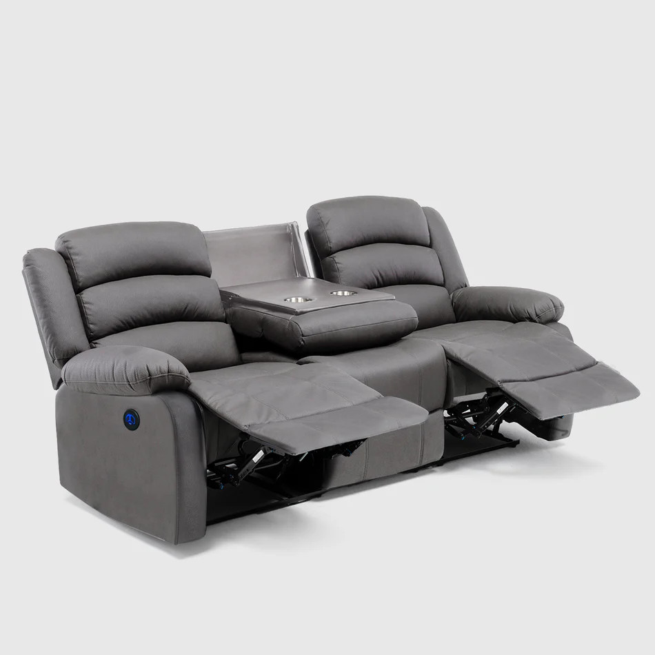 Sofá 3 Cuerpos Berger Reclinable Electrico Moderno Gris Praga outlet