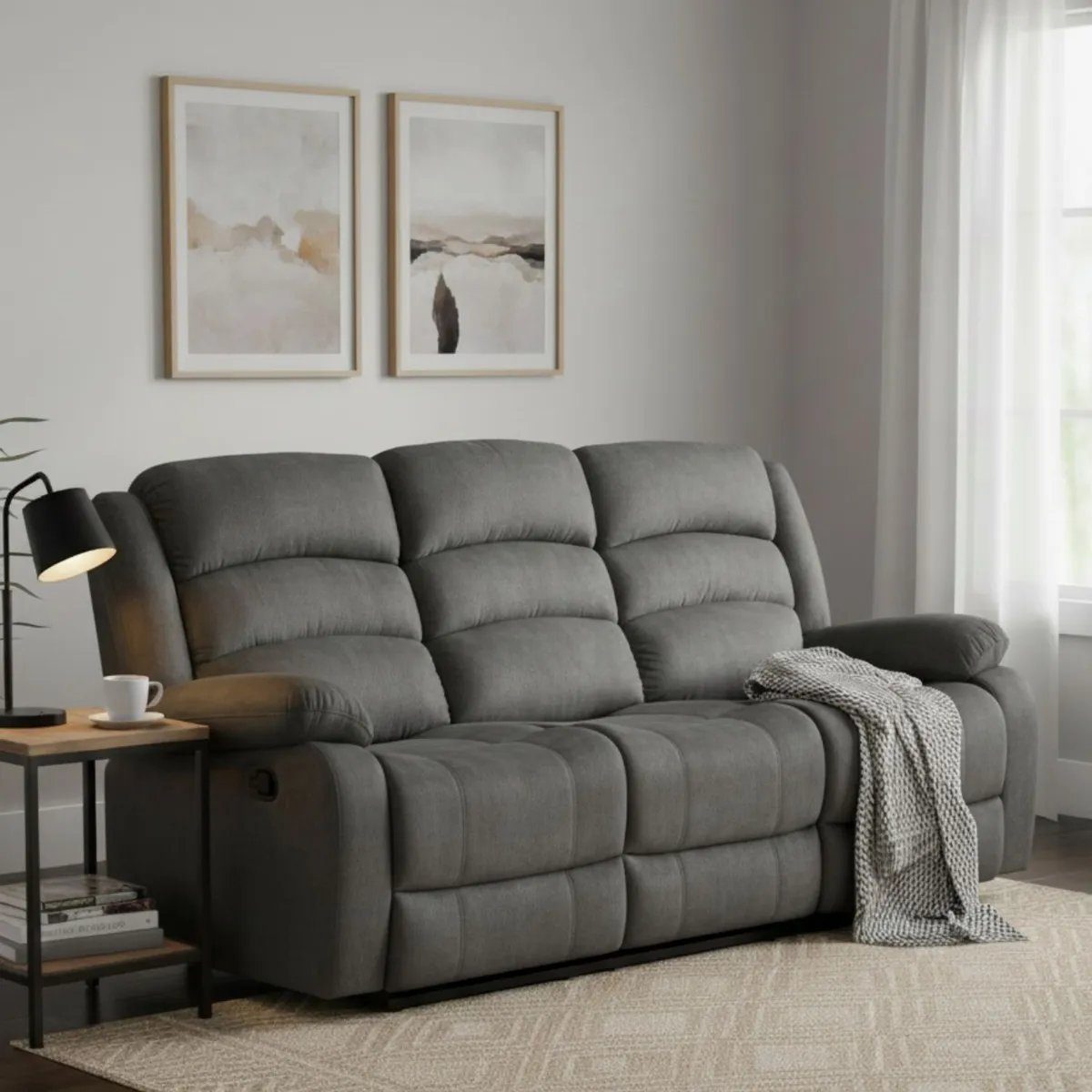 Sofá Berger Reclinable 3 Cuerpos Dot Gris outlet