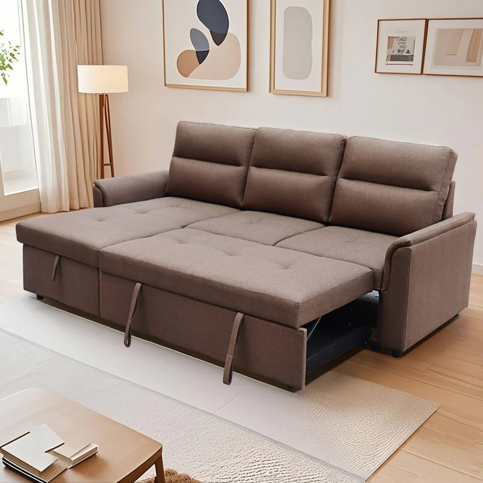 Sofá Seccional Cama 2 Plazas Baul Lino Café Sidney outlet