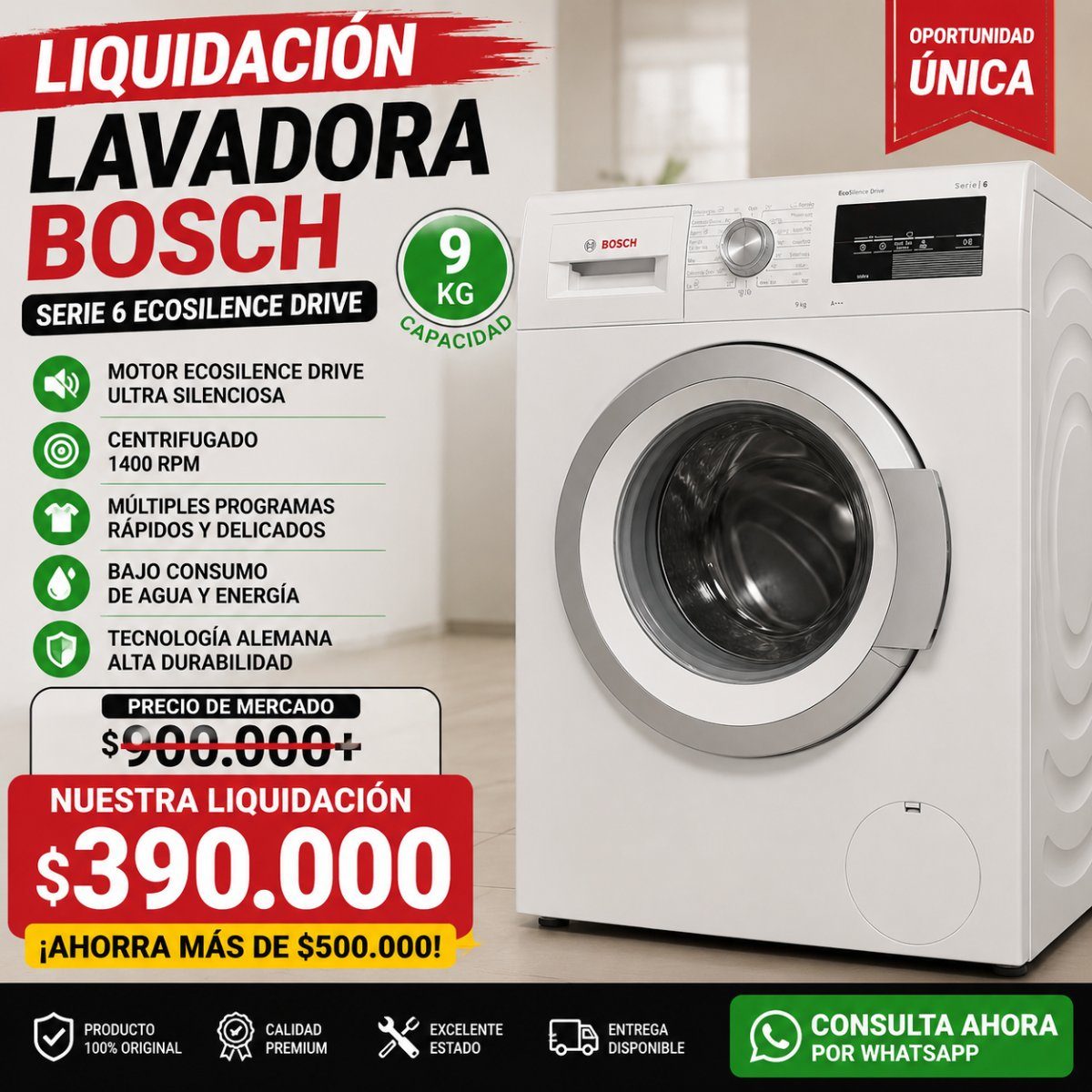 Lavadora Bosch Serie 6 Ecosilence Drive outlet