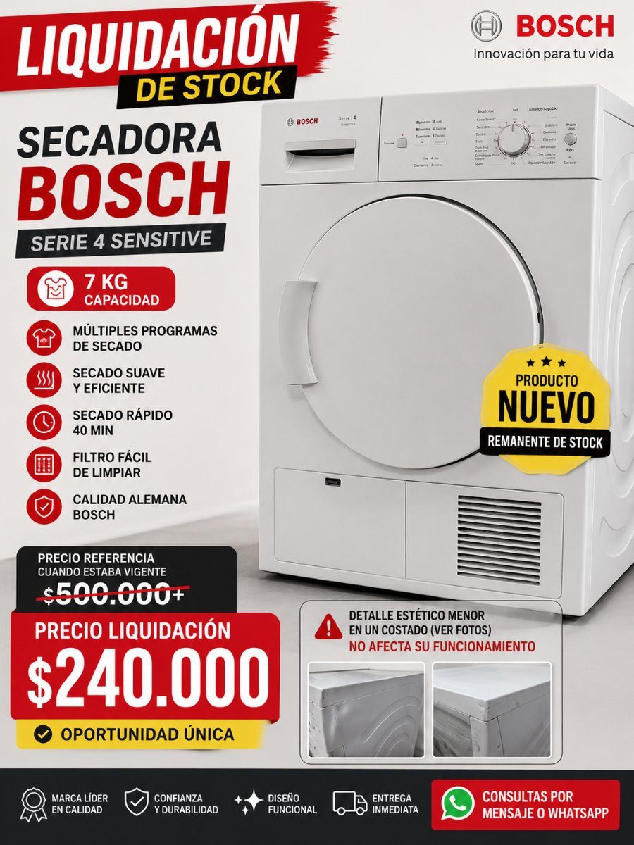 Secadora Bosch Seria 4 Sensitive 7K outlet