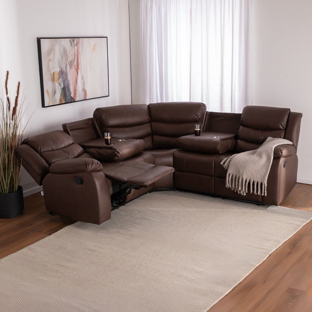 Seccional Doble Vaso Berger Reclinable Café outlet