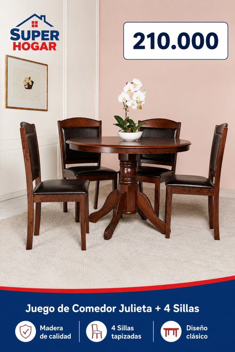 Comedor Redondo Juliet 4 Sillas Pu outlet