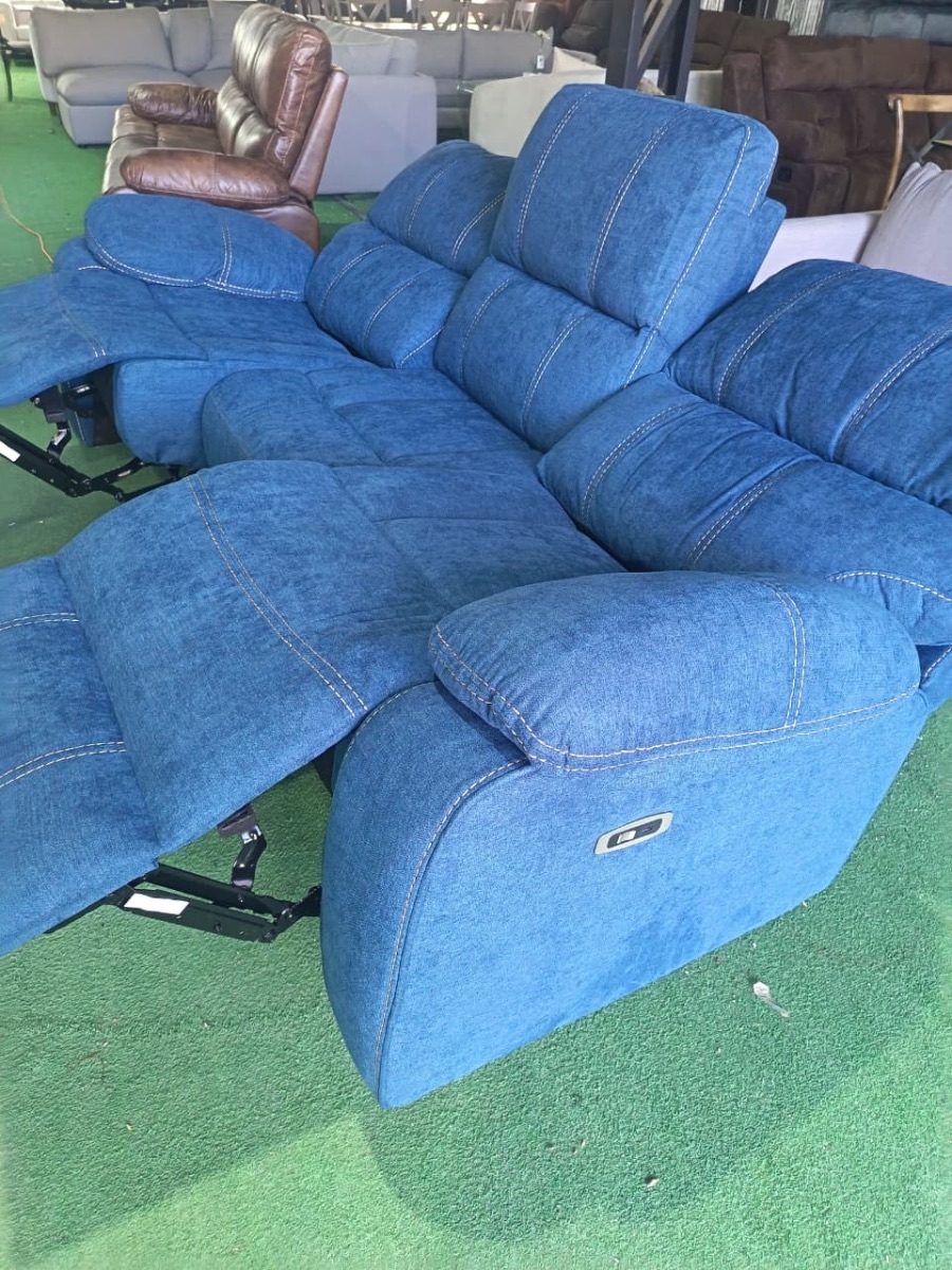 Sofá Berger Reclinable 3 Cuerpos Eléctrico Relaxline Azul outlet — foto 2