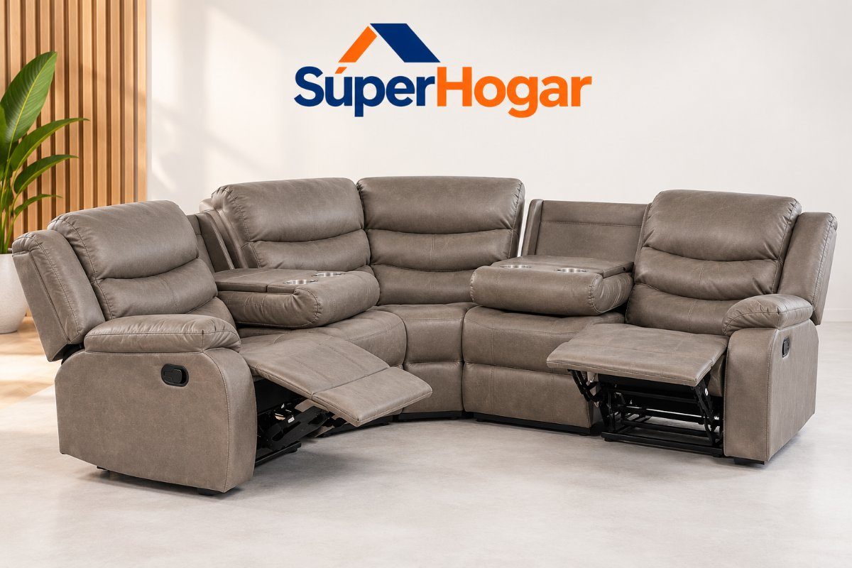 Sofá Seccional Doble Vaso Berger Reclinable Gris outlet — precio outlet